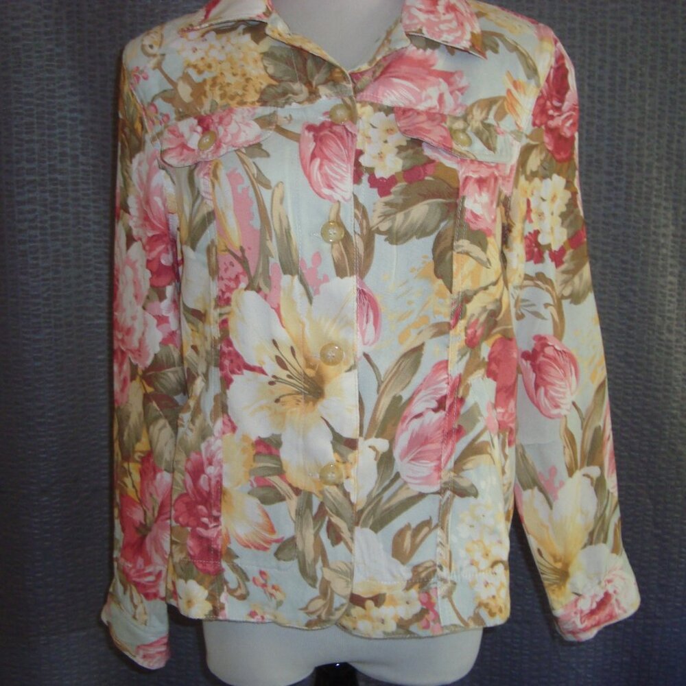 Draper's and Damon's Women's Floral Button Front Jacket Super Soft Size PS